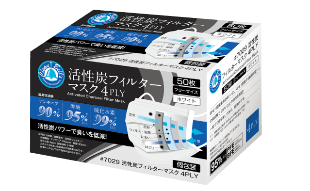防塵マスク 4個セット フィルター150組セット 7029 活性炭フィルターマスク 4層式 50枚入｜各種作業用品 (マスク